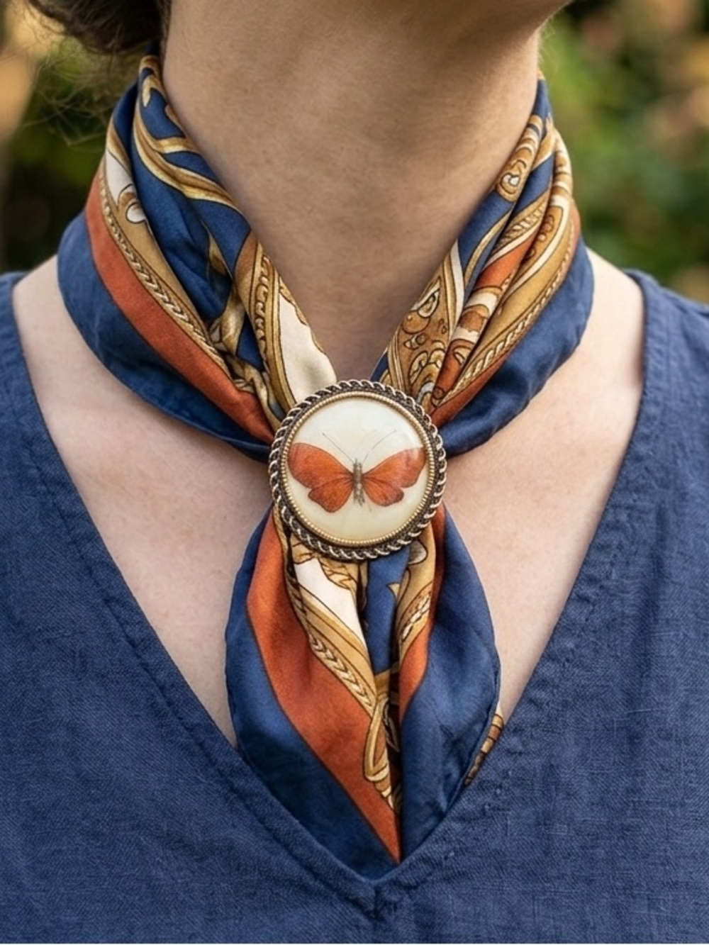 Vintage Handcrafted Orange Butterfly Scarf Clip Signed W.Germany 1.5”